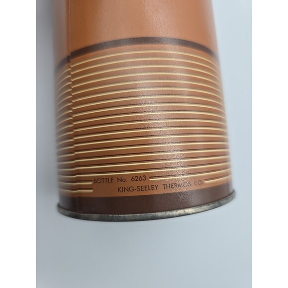 Vintage King-Seeley Metal Thermos 10 oz  Wide Mouth Tan & Brown Striped #6263 - Picture 7 of 12